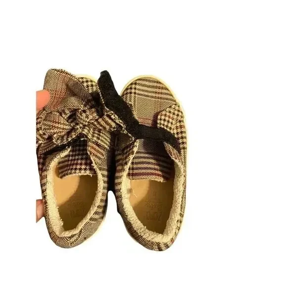zara baby size 22 shoes size 6 brown plaid toddler walker velcro closure - Picture 4 of 4